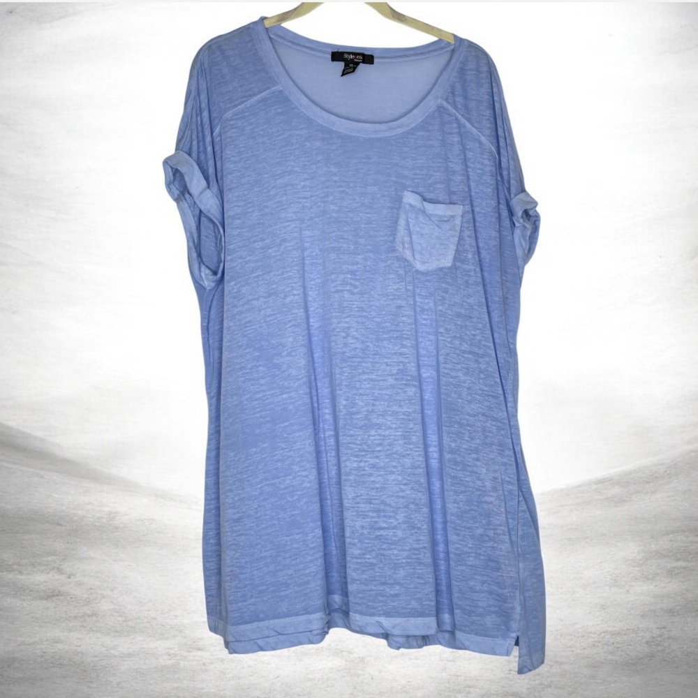 Style & Co. Light Blue Semi Sheer short roll sleeve T-Shirt with pocket Size 2X
